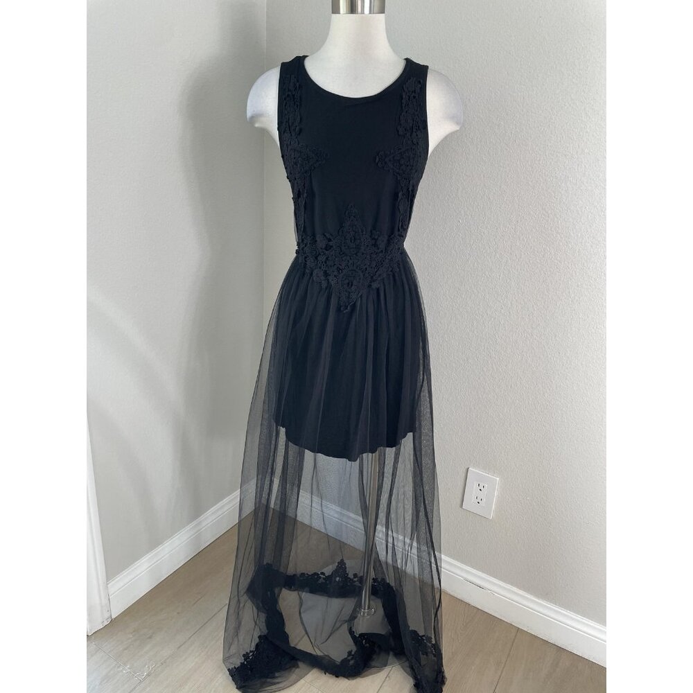 Vintage Forever 21 Dress Womens Medium Black Sheer‎ Tulle Maxi Whimsigoth Goth